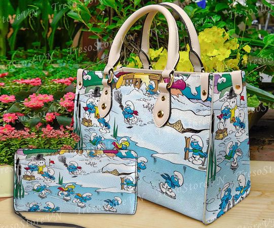 Discover The Smuurfs Cartoon Leather Bag Handbag, The Smuurfs Woman Purse, he Smuurfs Lovers Handbag ,Custom Leather Bag, Women Crossbody Bag