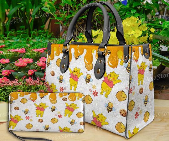Discover Personalized Winnie The Pooh Cartoon Leather Bag Handbag,Pooh Woman Purse,Pooh Lovers Handbag,Custom Leather Bag, Women Crossbody Bag