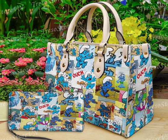 Discover The Smuurfs Cartoon Leather Bag Handbag, The Smuurfs Woman Purse, he Smuurfs Lovers Handbag ,Custom Leather Bag, Women Crossbody Bag