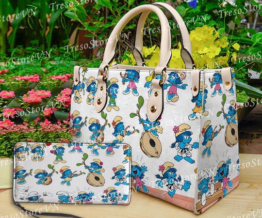 Discover The Smuurfs Cartoon Leather Bag Handbag, The Smuurfs Woman Purse, he Smuurfs Lovers Handbag ,Custom Leather Bag, Women Crossbody Bag