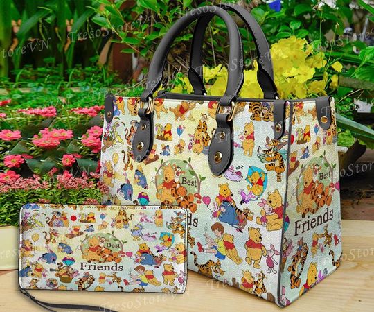 Discover Personalized Winnie The Pooh Cartoon Leather Bag Handbag,Pooh Woman Purse,Pooh Lovers Handbag,Custom Leather Bag, Women Crossbody Bag