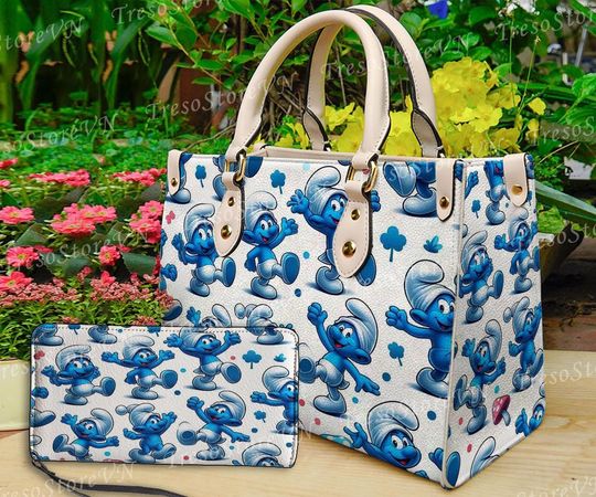 Discover The Smuurfs Cartoon Leather Bag Handbag, he Smuurfs Lovers Handbag ,Women Crossbody Bag