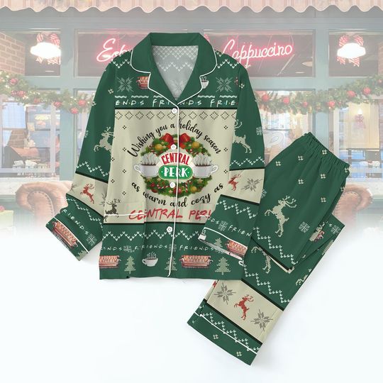 Discover Friends Central Perk Christmas Pajamas Set, Funny TV Series Pajamas, Friends Matching Shirt, Holiday Midnight Shirt, Xmas Sleepwear
