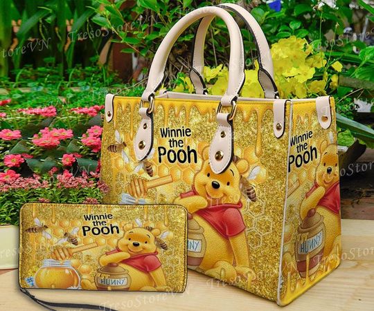Discover Personalized Winnie The Pooh Cartoon Leather Bag Handbag,Pooh Lovers Handbag,Women Crossbody Bag