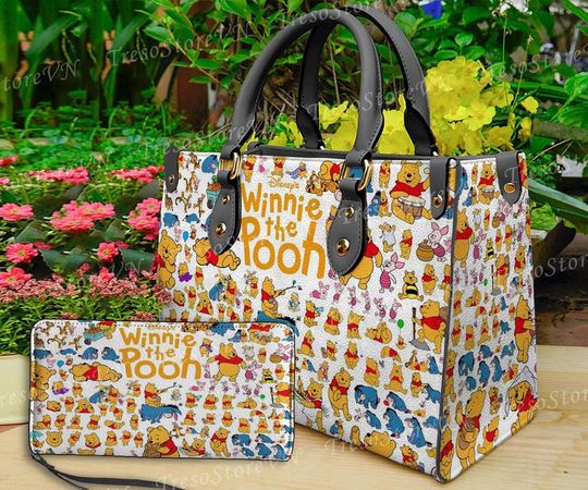 Discover Personalized Winnie The Pooh Cartoon Leather Bag Handbag,Pooh Lovers Handbag, Women Crossbody Bag