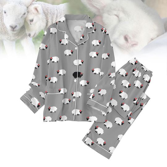Discover Sheep Santa Christmas Pajamas Set, Animal Xmas Pajamas, Cute Matching Pjs, Long Sleeve Pajamas, Holiday Sleepwear, Sheep Lovers Gift
