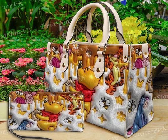 Discover Personalized Winnie The Pooh Cartoon Leather Bag Handbag,Pooh Lovers Handbag, Women Crossbody Bag