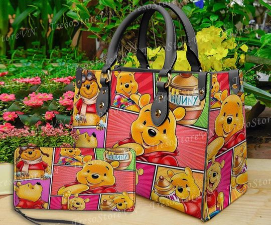 Discover Personalized Winnie The Pooh Cartoon Leather Bag Handbag,Pooh Lovers Handbag, Women Crossbody Bag