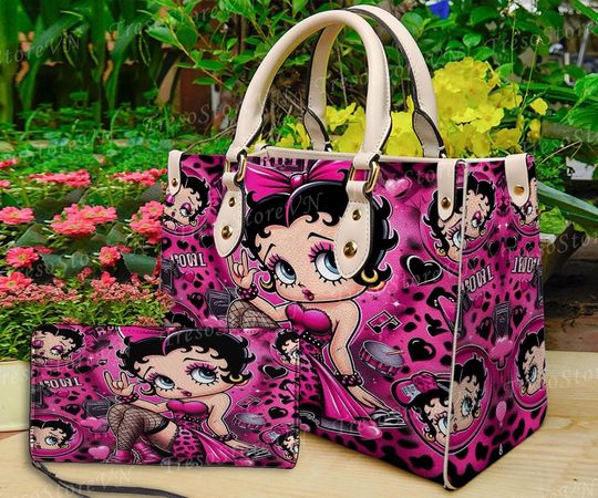 Discover Betty Boop Cartoon Women Leather Handbag,Betty Boop Wallet,Betty Boop Lover's Handbag,Custom Leather Bag,Personalized Bag, Gift For Mom.