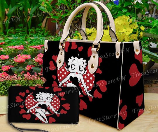 Discover Betty Boop Cartoon Women Leather Handbag,Betty Boop Wallet,Betty Boop Lover's Handbag,Custom Leather Bag,Personalized Bag, Gift For Mom.