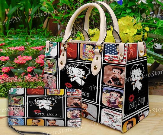 Discover Betty Boop Cartoon Women Leather Handbag,Betty Boop Wallet,Betty Boop Lover's Handbag,Custom Leather Bag,Personalized Bag, Gift For Mom.
