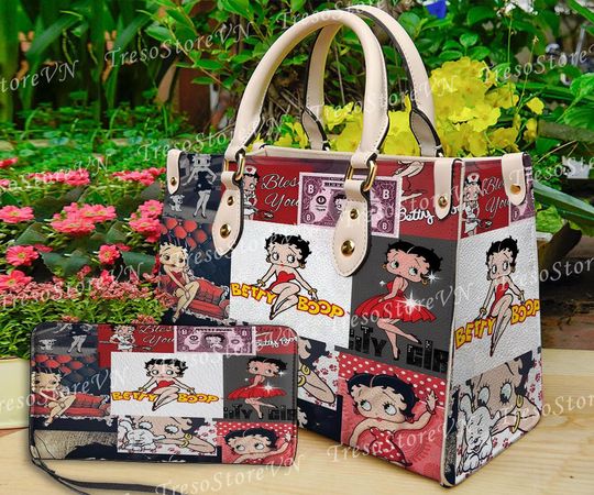 Discover Betty Boop Cartoon Women Leather Handbag,Betty Boop Wallet,Betty Boop Lover's Handbag,Custom Leather Bag,Personalized Bag, Gift For Mom.