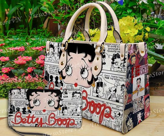 Discover Betty Boop Cartoon Women Leather Handbag,Betty Boop Wallet,Betty Boop Lover's Handbag,Custom Leather Bag,Personalized Bag, Gift For Mom.