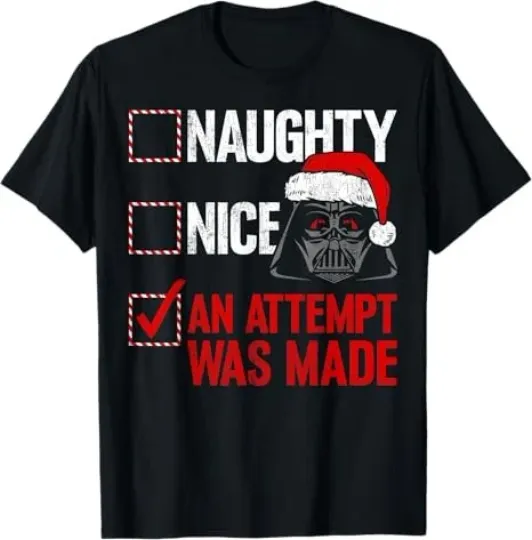 Discover Disney Star Wars Christmas Darth Vader Naughty Or Nice Checklist T-Shirt Black