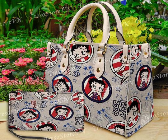 Discover Betty Boop Cartoon Women Leather Handbag,Betty Boop Wallet,Betty Boop Lover's Handbag,Custom Leather Bag,Personalized Bag, Gift For Mom.