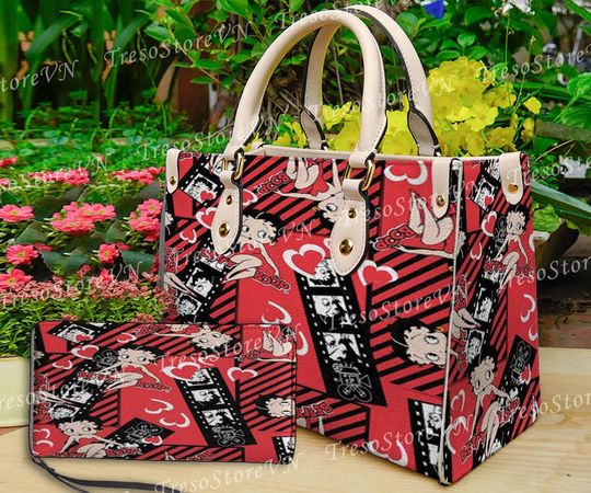 Discover Betty Boop Cartoon Women Leather Handbag,Betty Boop Wallet,Betty Boop Lover's Handbag,Custom Leather Bag,Personalized Bag, Gift For Mom.