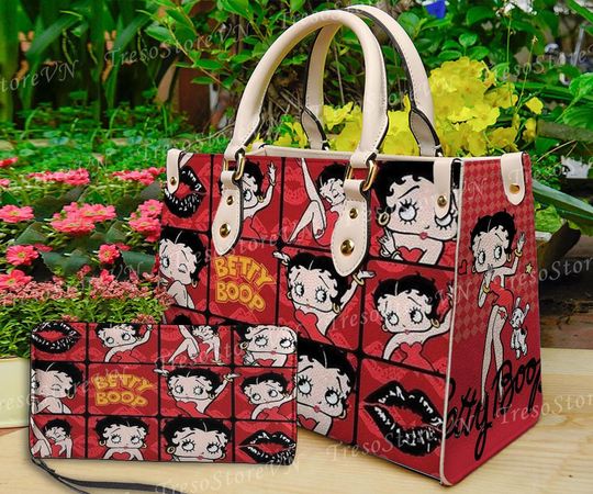 Discover Betty Boop Cartoon Women Leather Handbag,Betty Boop Wallet,Betty Boop Lover's Handbag,Custom Leather Bag,Personalized Bag, Gift For Mom.
