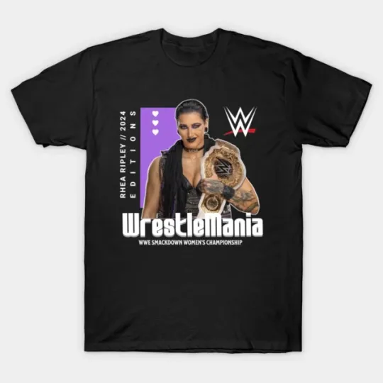 Discover Wrestling Entertainment Rhea Ripley Wrestlemania Wrestling Entertainment SmacDown Women Championship Black T-Shirt