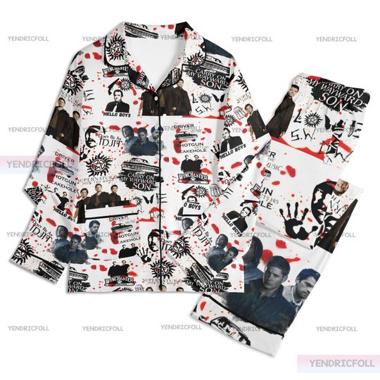 Supernatural Unisex Long Sleeve Adult Nightwear Pajama Set, Supernatural Pajamas Set, Adult Pajamas Set, Silk Pajamas Set, Christmas Gifts