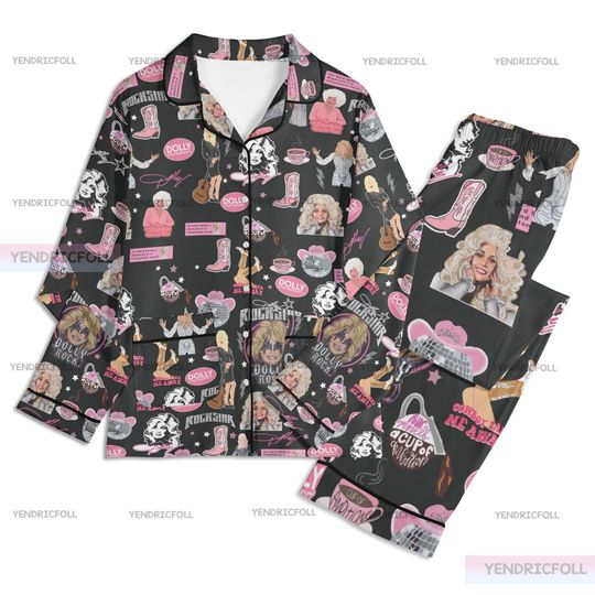 Dolly Parton Unisex Long Sleeve Adult Nightwear Pajama Set, Dolly Parton Thick Pajamas, Adult Pajamas Set, Silk Pajamas Set, Christmas Gifts