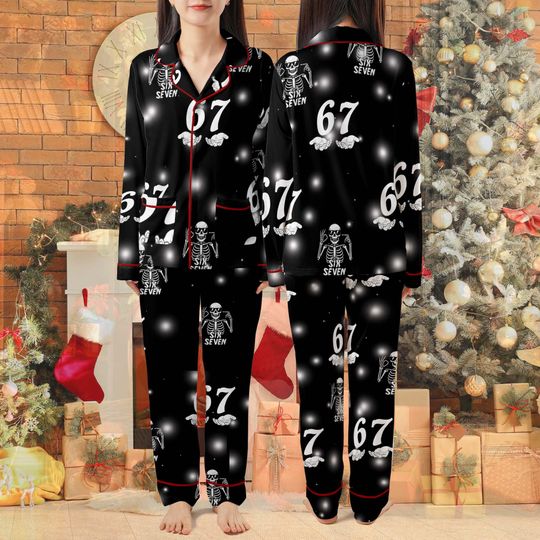 6 7 Pajamas, Six Seven 6 7 Meme Funny Skeleton Pajama Sets,six seven Tiktok trend,Meme shirt, Funny Pajama Pants for Women Men,Home Wear Set