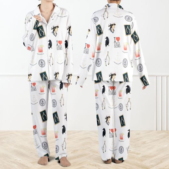 Conan Wishbone Silky Satin Pajama Set For Women, Conan Wishbone Pajamas, Detective Crow Gothic Sleepwear, Mystery Loungewear Set