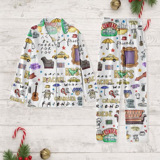 Friends Christmas Pajamas, Central Perk Xmas Pajamas, Tv Series Holiday Pajamas, Vintage Movie Pajamas, Gift For Her