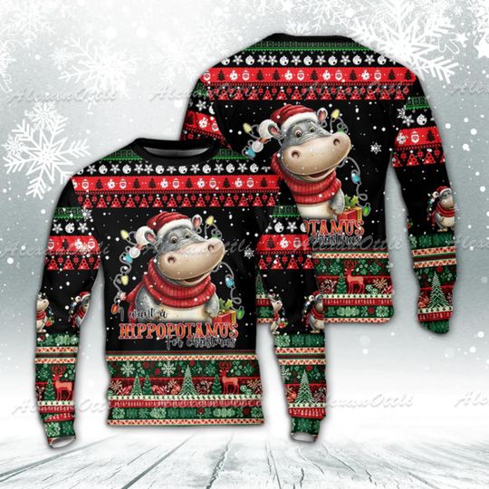 Discover Funny Hippo Christmas Sweatshirt, I Want a Hippopotamus for Christmas, Cute Ugly Xmas Sweater, Funny Holiday Sweatshirt, Christmas Gift for