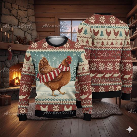 Discover Chicken Ugly Christmas Sweater, Funny Holiday Jumper, Cozy Xmas Cartoon Sweater, Kids Holiday Outfit, Christmas Gift
