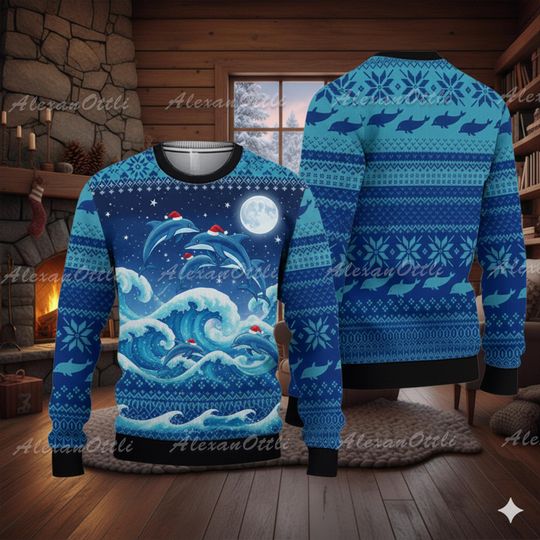 Discover Dolphin Ugly Christmas Sweater, Funny Holiday Jumper, Cozy Xmas Cartoon Sweater, Kids Holiday Outfit, Christmas Gift