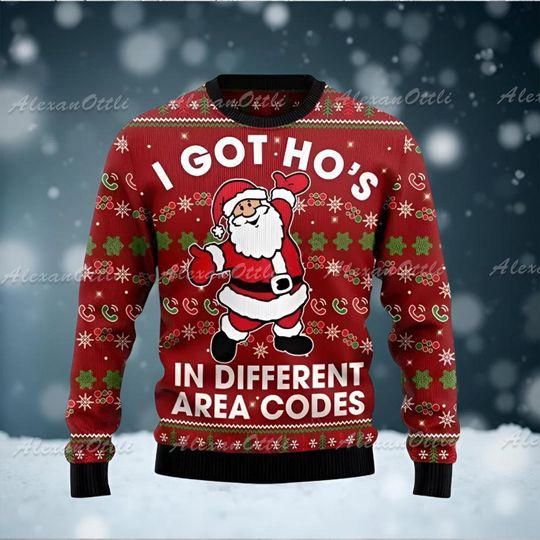 Funny Santa 3D Ugly Christmas Sweater, Holiday Pullover for Men & Women, Hilarious Xmas Party Outfit