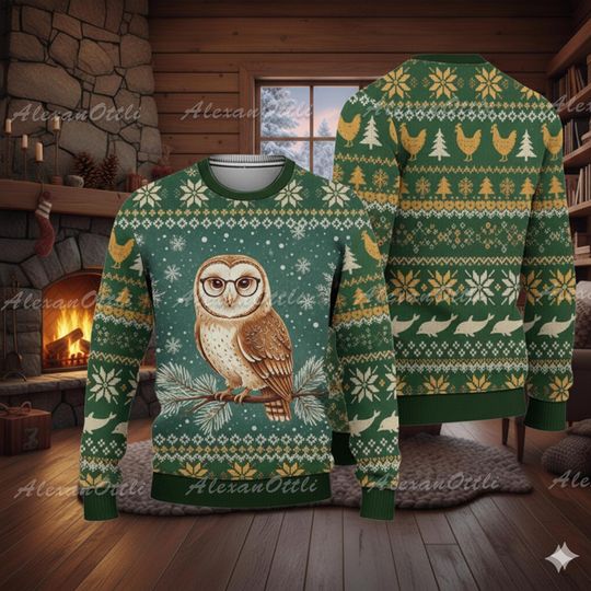 Discover Owl Ugly Christmas Sweater, Funny Holiday Jumper, Cozy Xmas Cartoon Sweater, Kids Holiday Outfit, Christmas Gift