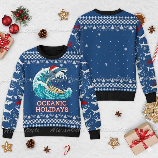 Discover Oceanic Holidays Ugly Christmas Sweater, Funny Sea Creature Jumper, Cozy Xmas Cartoon Sweater, Kids Holiday Outfit, Christmas Gift
