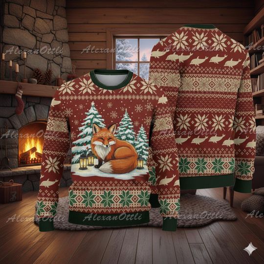 Discover Leopard in Winter Snow Forest Ugly Christmas Sweater, Funny Holiday Jumper, Cozy Animal Xmas Sweater, Kids Holiday Outfit, Christmas Gift