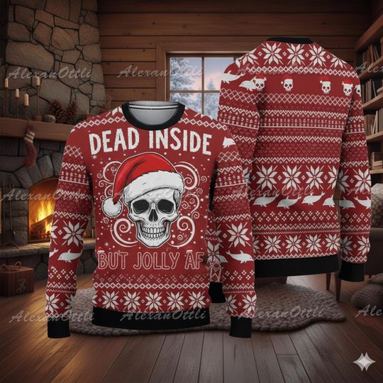 Discover Dead Inside But Jolly AF Ugly Christmas Sweater, Funny Holiday Jumper, Cozy Xmas Cartoon Sweater, Kids Holiday Outfit, Christmas Gift