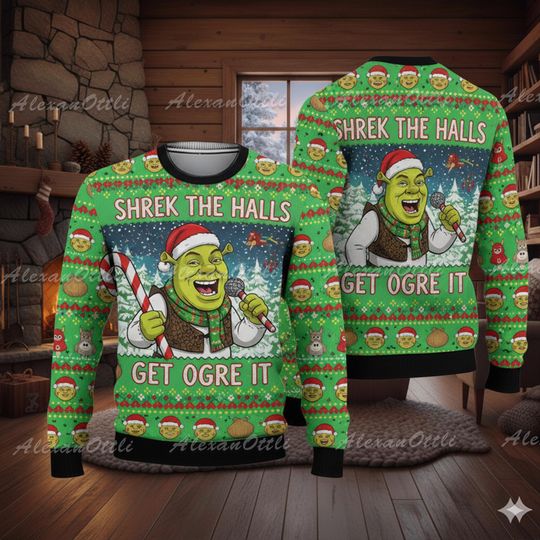 Funny Shrek Christmas Sweater, Holiday Jumper, Cozy Xmas Cartoon Sweater, Kids Christmas Outfit