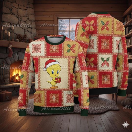 Discover Tweety Bird Christmas Ugly Sweater, Funny Holiday Jumper, Cozy Xmas Cartoon Sweater, Kids Holiday Outfit, Christmas Gift