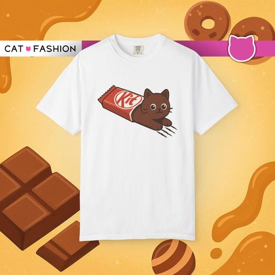 Discover KitKat Parody T-Shirt: Funny Kitten & Chocolate Bar Graphic Tee
