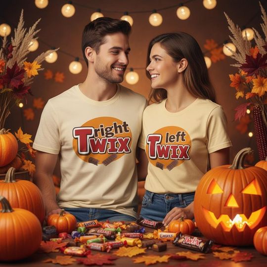 Candy Twix Halloween Shirt | Twix Left & Right Couple Tee | Candy Group Halloween Shirts | Friends Matching Costume Shirts