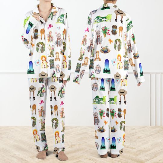 Anne of Green Gables Pajamas, Cute Bookish Sleepwear Set, Watercolor Print PJs for Women, Cottagecore Literary Gift, Cozy Nightwear