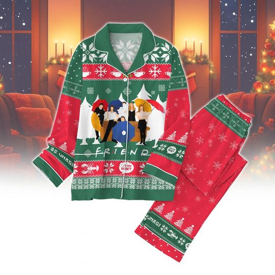 Friends TV Show Christmas Pajamas Set, Funny Holiday PJs, Cozy Sitcom Sleepwear, Matching Christmas Outfit, Coffee Lovers Pajamas Gift