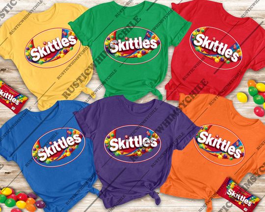Discover Funny Skittles Halloween Shirt | Colorful Candy Costume Tee 2025 | Taste the Rainbow Parody Top | Family Matching Outfit | Sweet Group Shirt