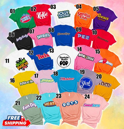 Candy Shirt Group Halloween Costume, Candy Skitties Twix M&M Group Matching Family Shirt, Candy Fruit Chews Cosplay, Chocolate Bar Group Tee