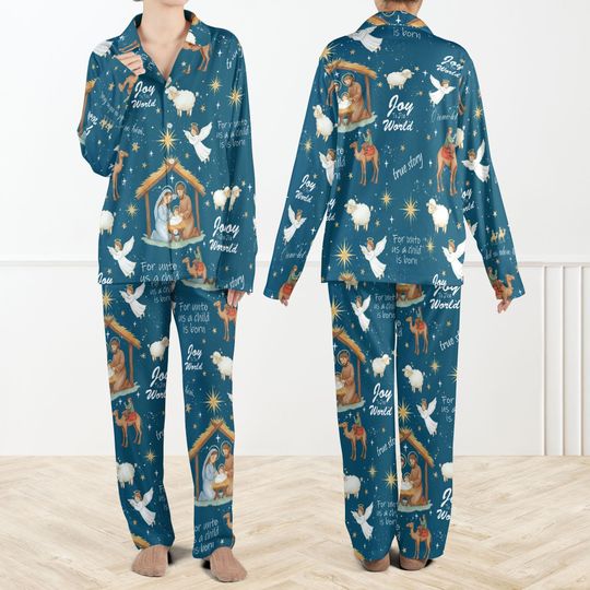 Discover Nativity Christian Christmas Pajama Set For Women And Kids, Holy Family Sleepwear, Christian Christmas PJs, Joy to the World Holiday Outfit