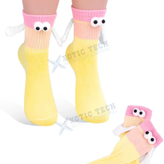 Yellow Holding Hands Socks, Novelty Magnetic Funny Socks Gift for Couple Friends