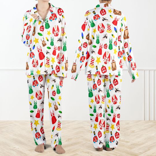 Discover Radio City Rockettes Christmas Spectacular Silky Satin Pajama Set For Women, Festive Holiday Print Sleepwear, Xmas Gift Loungewear