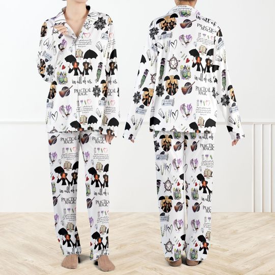 Discover Practical Magic Witches Silky Satin Pajama Set For Women, Practical Magic Vintage Pajamas, Halloween Horror Gift, Spooky Movie Pajamas