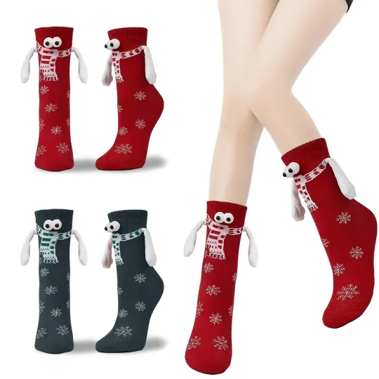 Holding Hands Christmas Socks for Couples Green and Red