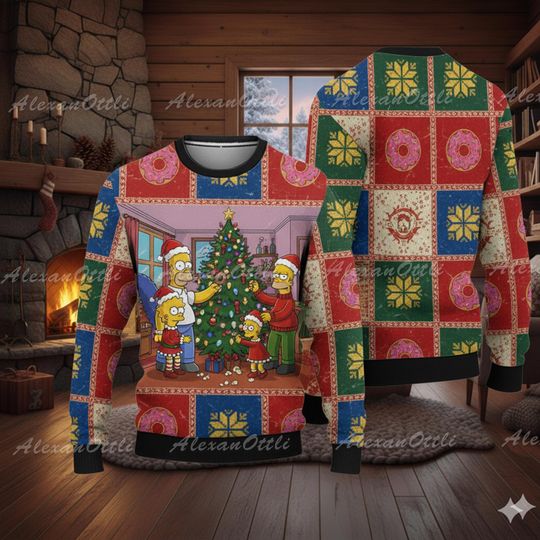 The Simpsons Family Ugly Christmas Sweater, Holiday Cartoon Jumper, Cozy Xmas Sweater, Simpsons Xmas Gift