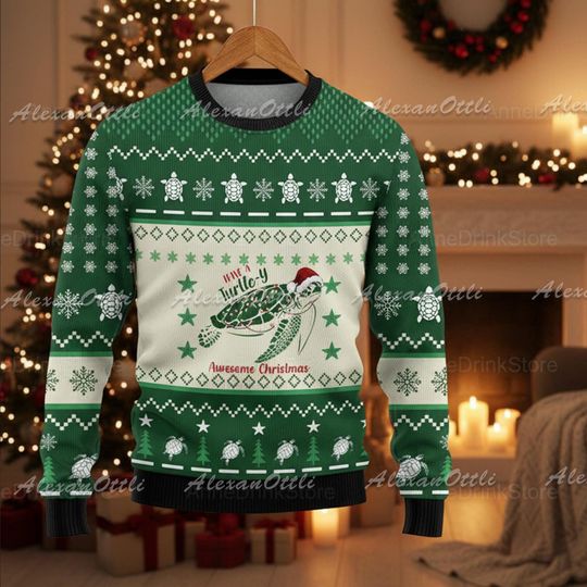 Sea Turtle Christmas Sweater, Funny Turtle Holiday Sweatshirt, Ocean Animal Xmas, Cute Xmas Gift for Men Women Kids